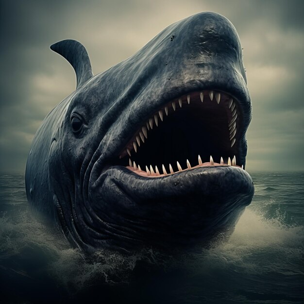 Moody Whale Une manipulation numérique sombre et comique avec une forte expression faciale