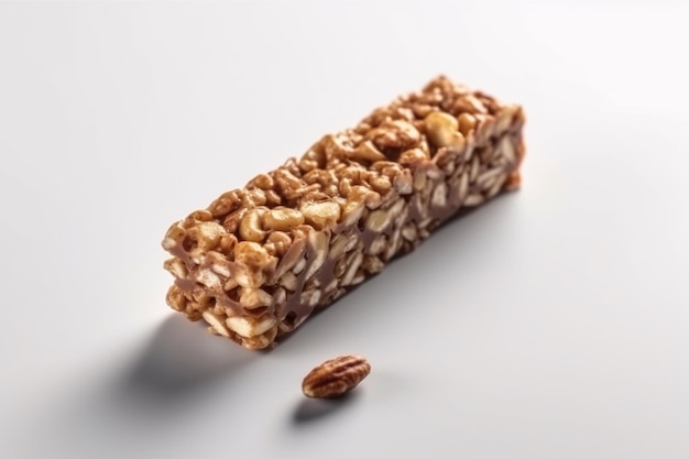 Un morceau de barre granola avec une noix sur le dessus