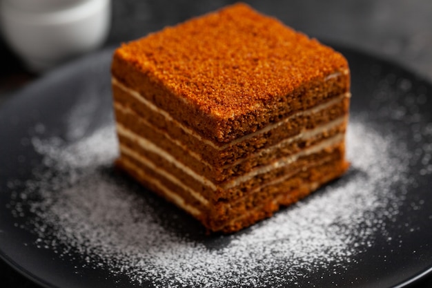 Morceau de délicieux gâteau au miel fait maison