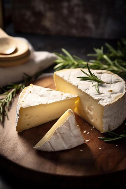 un morceau de fromage sur une planche à découper en bois