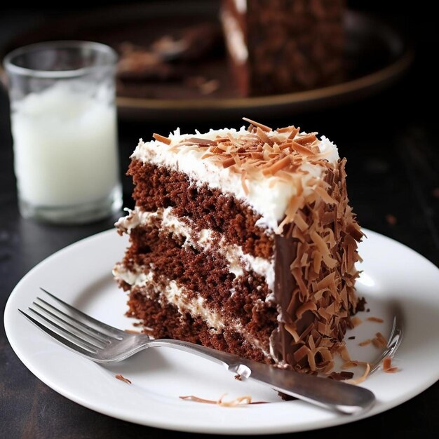 Un morceau de gâteau au chocolat sur une assiette avec une fourchette