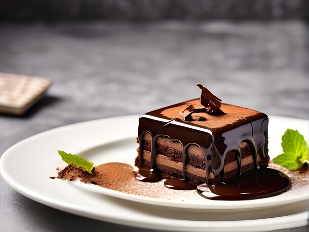 un morceau de gâteau au chocolat sur une assiette avec des framboises