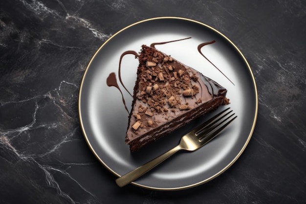 Un morceau de gâteau au chocolat avec une fourchette sur une assiette