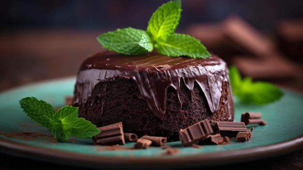 Un morceau de gâteau au chocolat à la menthe sur la table