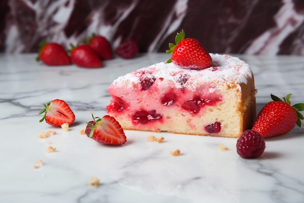 Photo un morceau de gâteau aux fraises sur du marbre