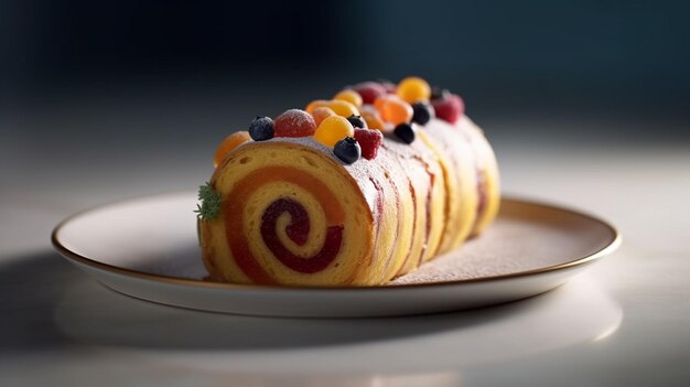 Morceau de gâteau aux framboises sur une plaque blanche ai générative