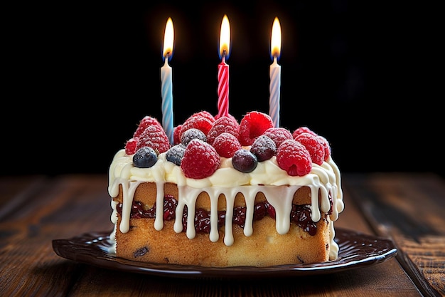 Photo un morceau de gâteau avec une bougie