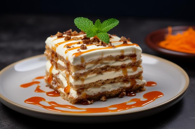 Un morceau de gâteau à la carotte fait maison avec de la crème