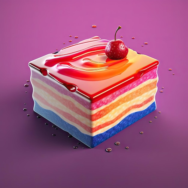 Un morceau de gâteau avec une cerise sur le dessus