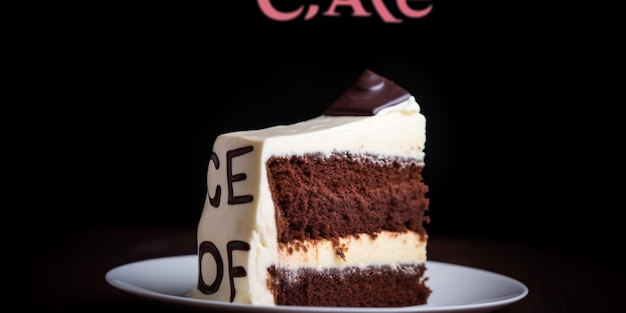 Un morceau de gâteau est sur une assiette avec le titre "gâteau du café" sur le dessus.