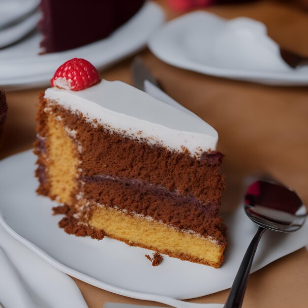 Un morceau de gâteau avec une fraise dessus