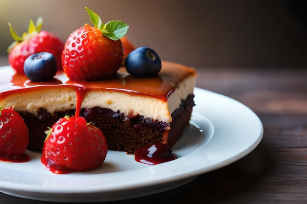 Un morceau de gâteau avec une fraise sur le dessus