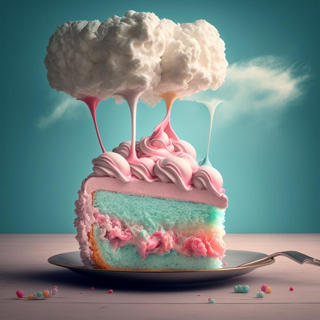 Un morceau de gâteau avec un nuage dessus