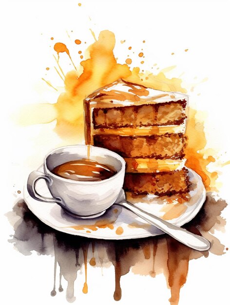 Un morceau de gâteau et une tasse de café