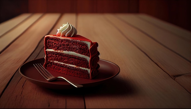 Un morceau de gâteau de velours rouge sur une assiette avec une fourchette.