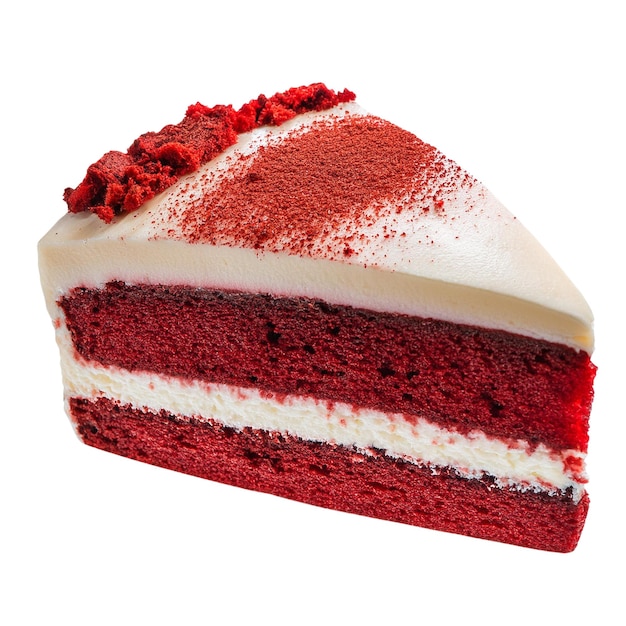 Un morceau de gâteau de velours rouge isolé sur un fond blanc