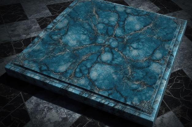 Un morceau de marbre de granit avec des nuances de bleu Le marbre a un design distinctif et unique avec des veines de bleu traversant un fond blanc ou gris Generative AI