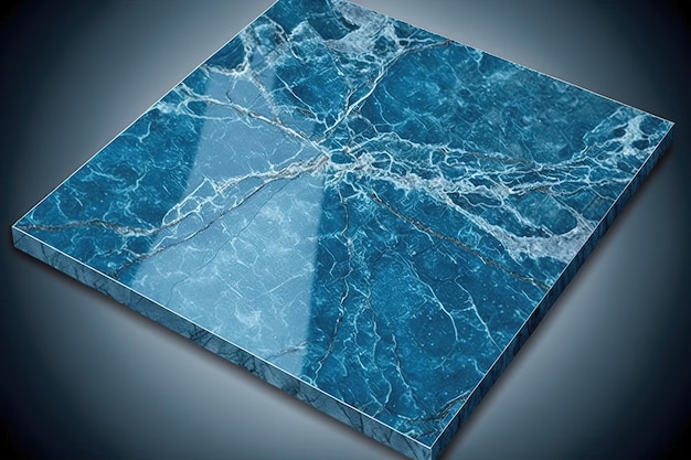 Un morceau de marbre de granit avec des nuances de bleu Le marbre a un design distinctif et unique avec des veines de bleu traversant un fond blanc ou gris Generative AI