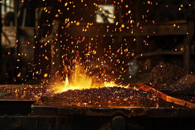 Photo un morceau de métal avec des étincelles et des éclaboussures utilisé pour faire un feu