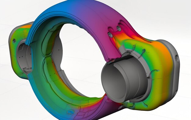 Un morceau de métal imprimé en 3d avec une couleur bleue et jaune.