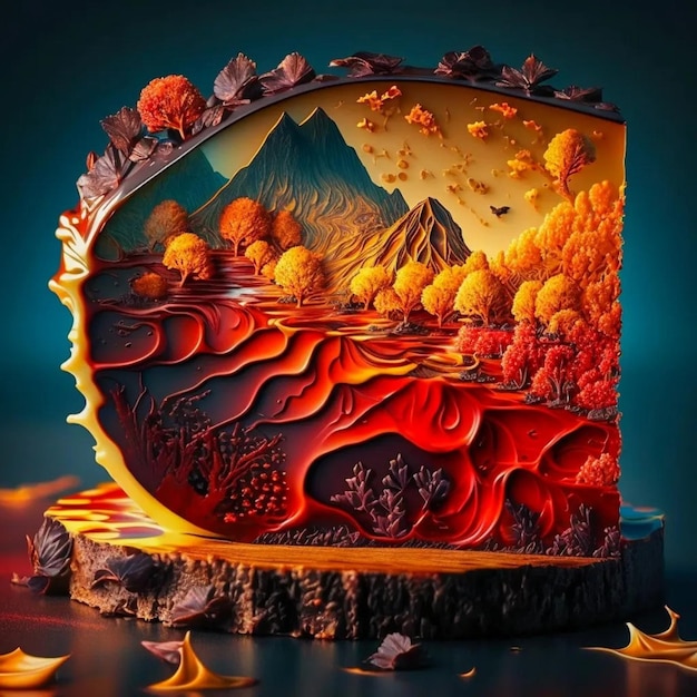 Un morceau de papier 3d avec un paysage au milieu.