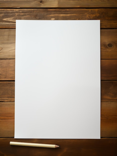 Photo un morceau de papier de dessin blanc sur un bureau en bois