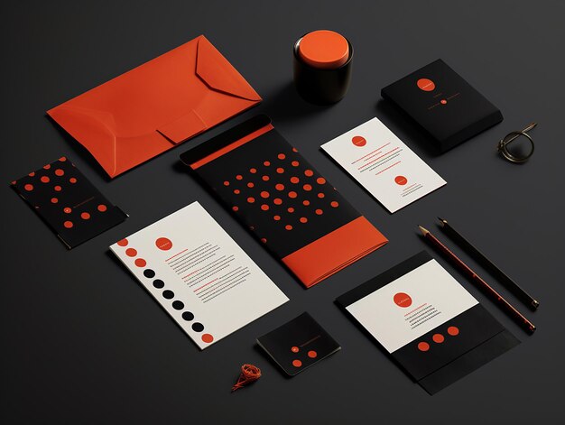 un morceau de papier noir et orange avec un motif rouge et noir dessus.