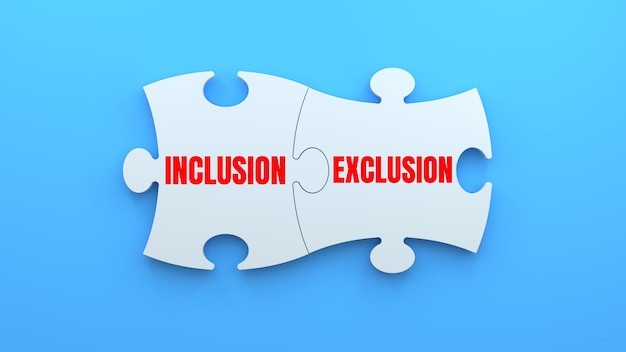 Un morceau de puzzle avec les mots inclusion exclusion dessus