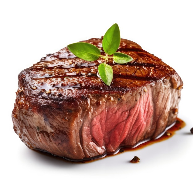 Un morceau de steak tentant sur un fond blanc