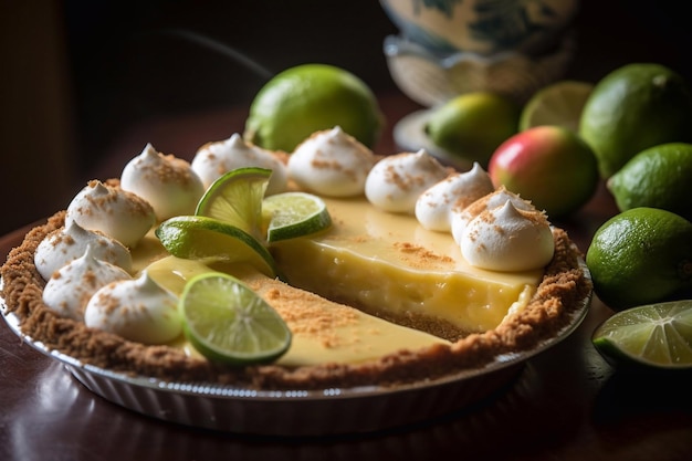 Morceau de tarte au citron vert sur une assiette IA générative