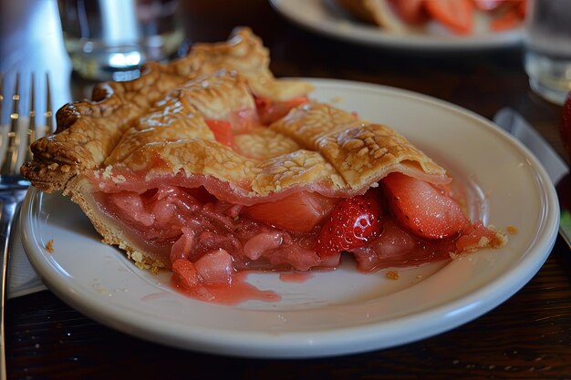 Photo un morceau de tarte avec des fraises sur une assiette