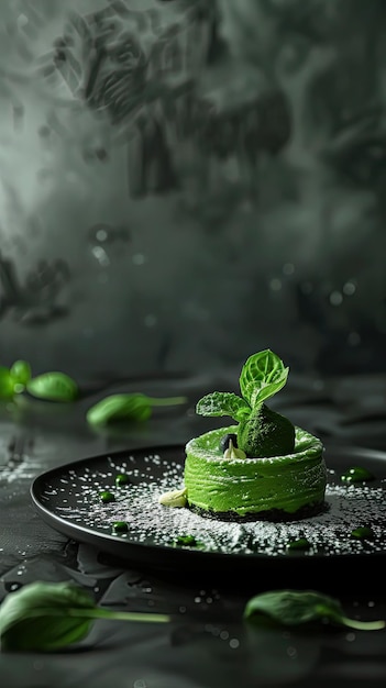 un morceau vert de nourriture avec une feuille verte dessus