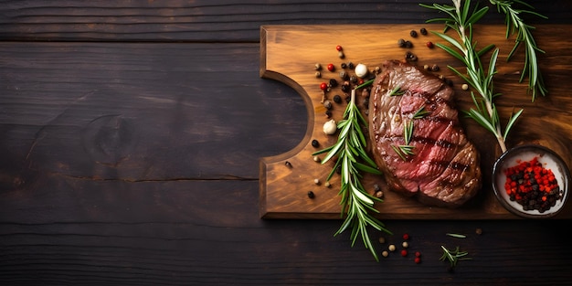 Un morceau de viande avec des épices sur une planche à couper