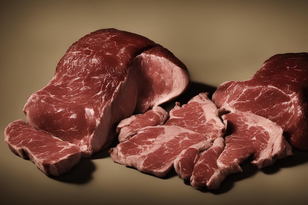 Un morceau de viande est coupé en morceaux.