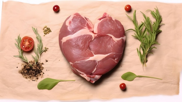 un morceau de viande en forme de coeur avec des herbes et des épices