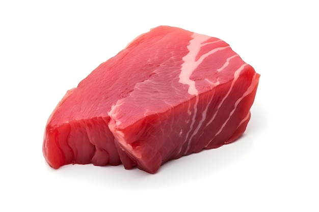 un morceau de viande de thon crue mis en évidence sur un fond blanc steaks de thon frais