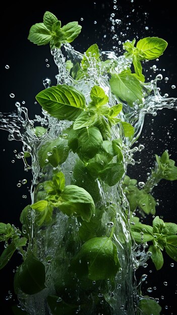 Photo morceaux d'abricots frais avec gouttes d'eau et garniture à la menthe