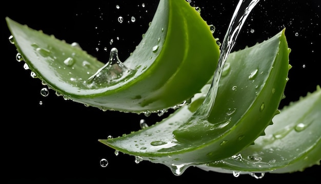 Photo des morceaux d'aloe vera dans l'eau