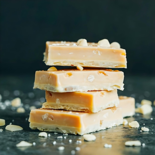 Des morceaux de chocolat blanc délicieux sur un fond