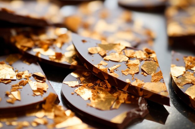 Des morceaux de chocolat avec des flocons d'or comestibles fournissent une saveur gastronomique luxueuse