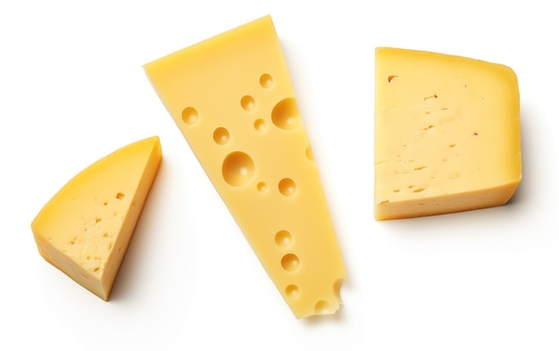 Des morceaux de fromage délicieux isolés sur un fond blanc