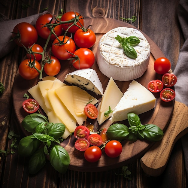 Des morceaux de fromage Dorblu avec de la tomate