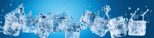 Photo des morceaux de glace et d'eau sur un fond bleu