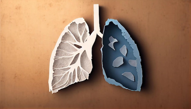 Morceaux de papier déchiqueté en forme de poumon humain Concept de maladie pulmonaire cancer du poumon santé ou problèmes