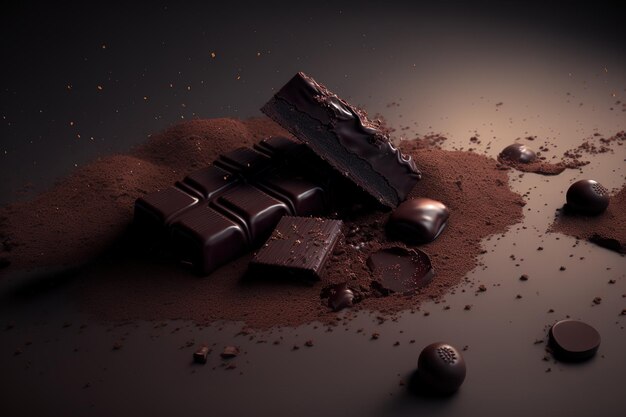 Morceaux solitaires de chocolat noir