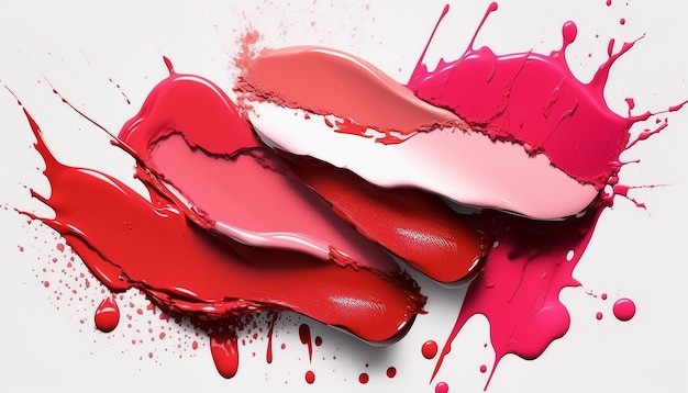 Morceaux de texture cosmétique de rouge à lèvres enduit sur fond blanc AI générative