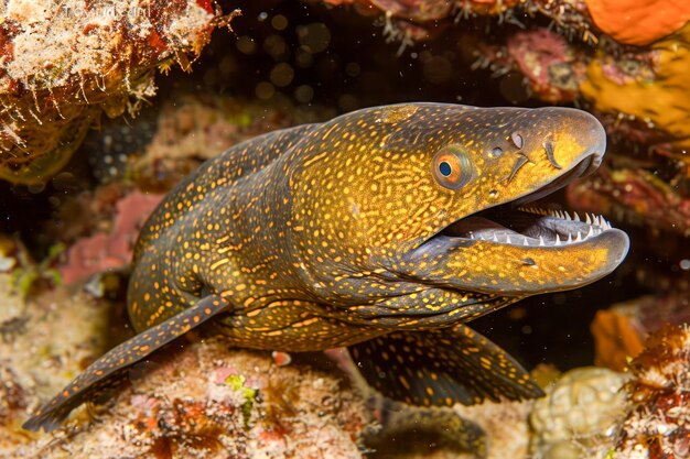 Photo une morène vibrante sur le récif corallien rocheux d'un écosystème sous-marin tropical