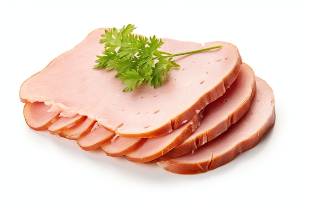 Photo mortadella tranche isolée déjeuner viande coupée jambon de poulet saucisse bouillie pour le petit déjeuner