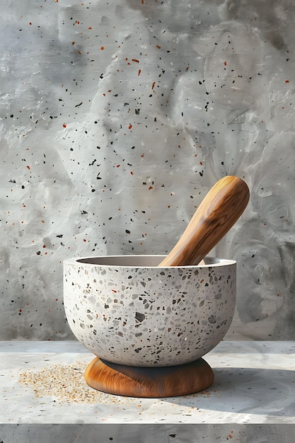 Mortier Charoset et Pestle avec la texture de la pierre de granit Col Illustration Décor d'arrière-plan à la mode