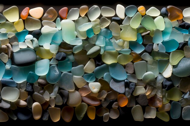 Mosaïque au bord de la mer Génératif AICréalisé Assortiment de verre de mer coloré